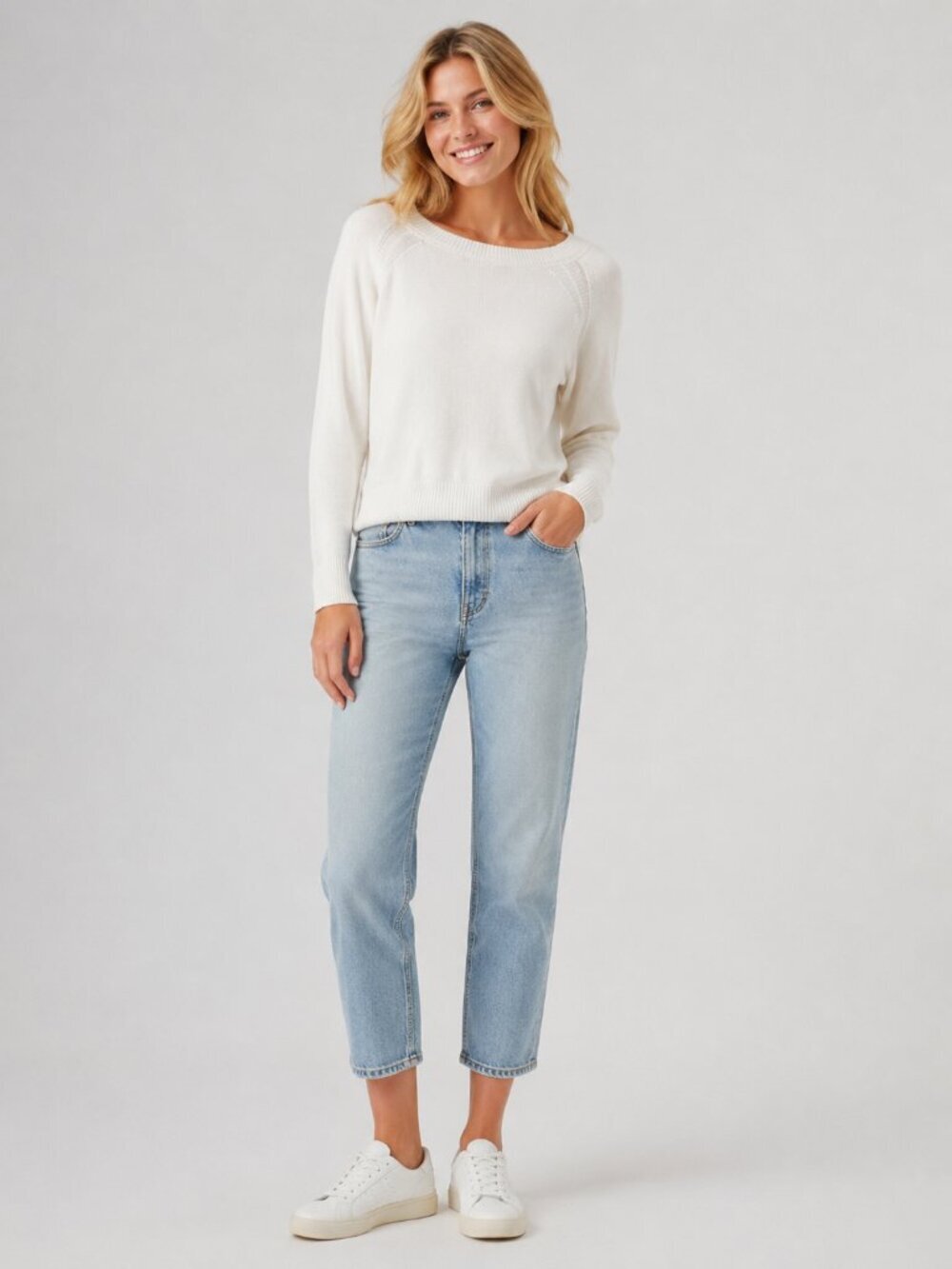 Banana Republic Petite Rib Trim Raglan Boat Neck Sweater Off-White Medium #A2376